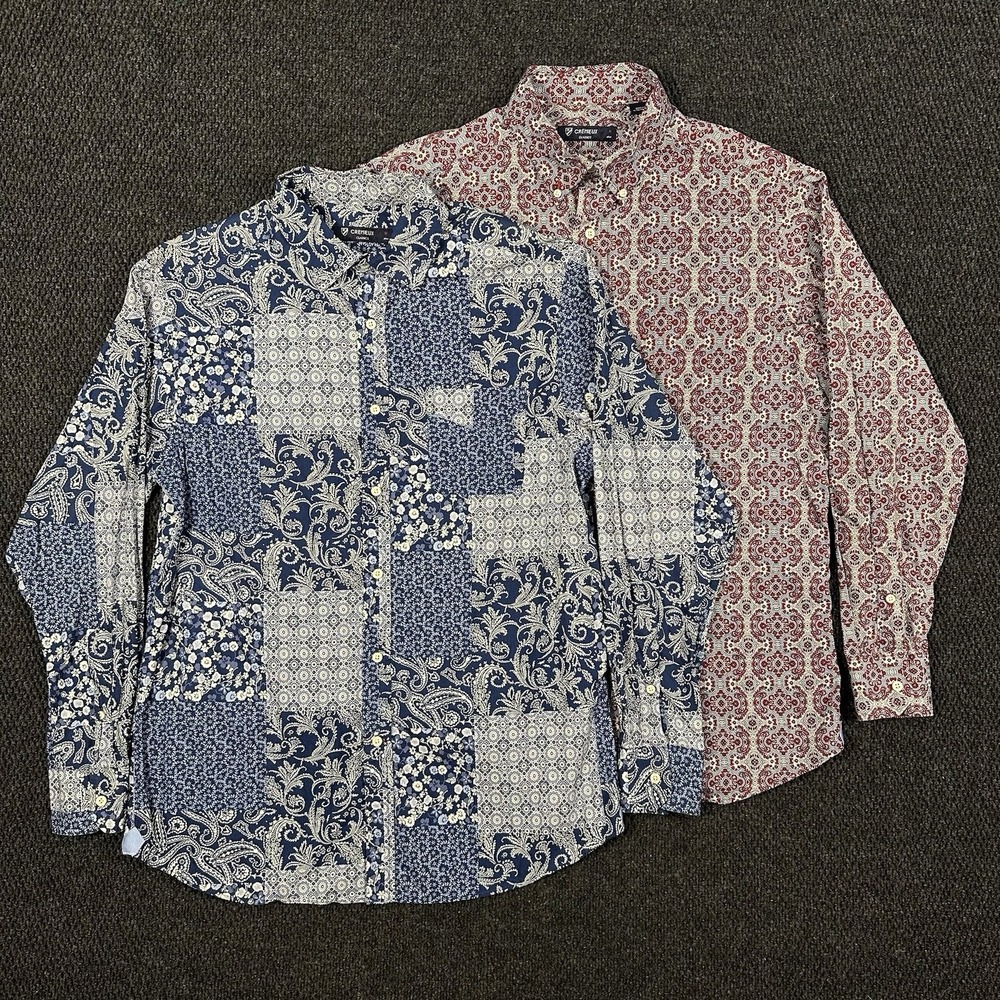 Cremieux Classics Paisley Button Up Shirts Mens M Lot of 2 Blue Red Long Sleeve